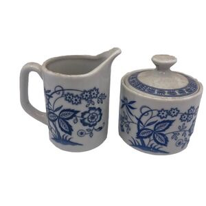 Vtg Blue Onion Cream And Sugar Bowl Japan Blue and White China